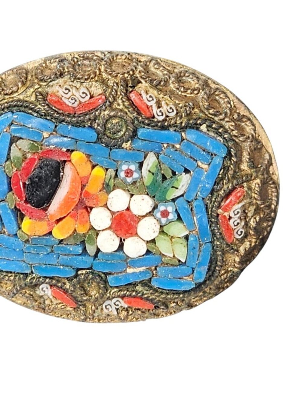 Micro Mosaic Flower Brooch Gold Tone Multi Color Made In Italy Art Deco VTG - Picture 2 of 7